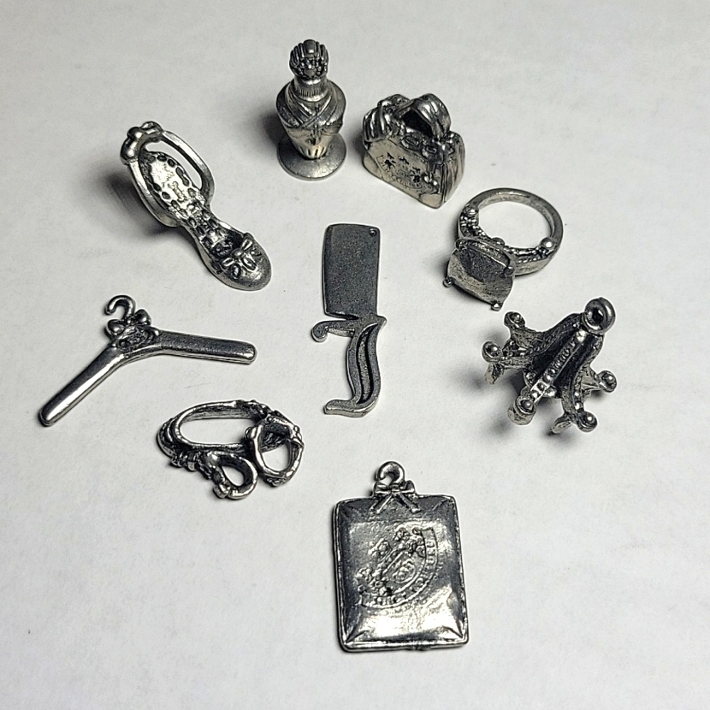 Y2k Vintage Juicy Couture 9 Silver Monopoly Pieces clue pieces